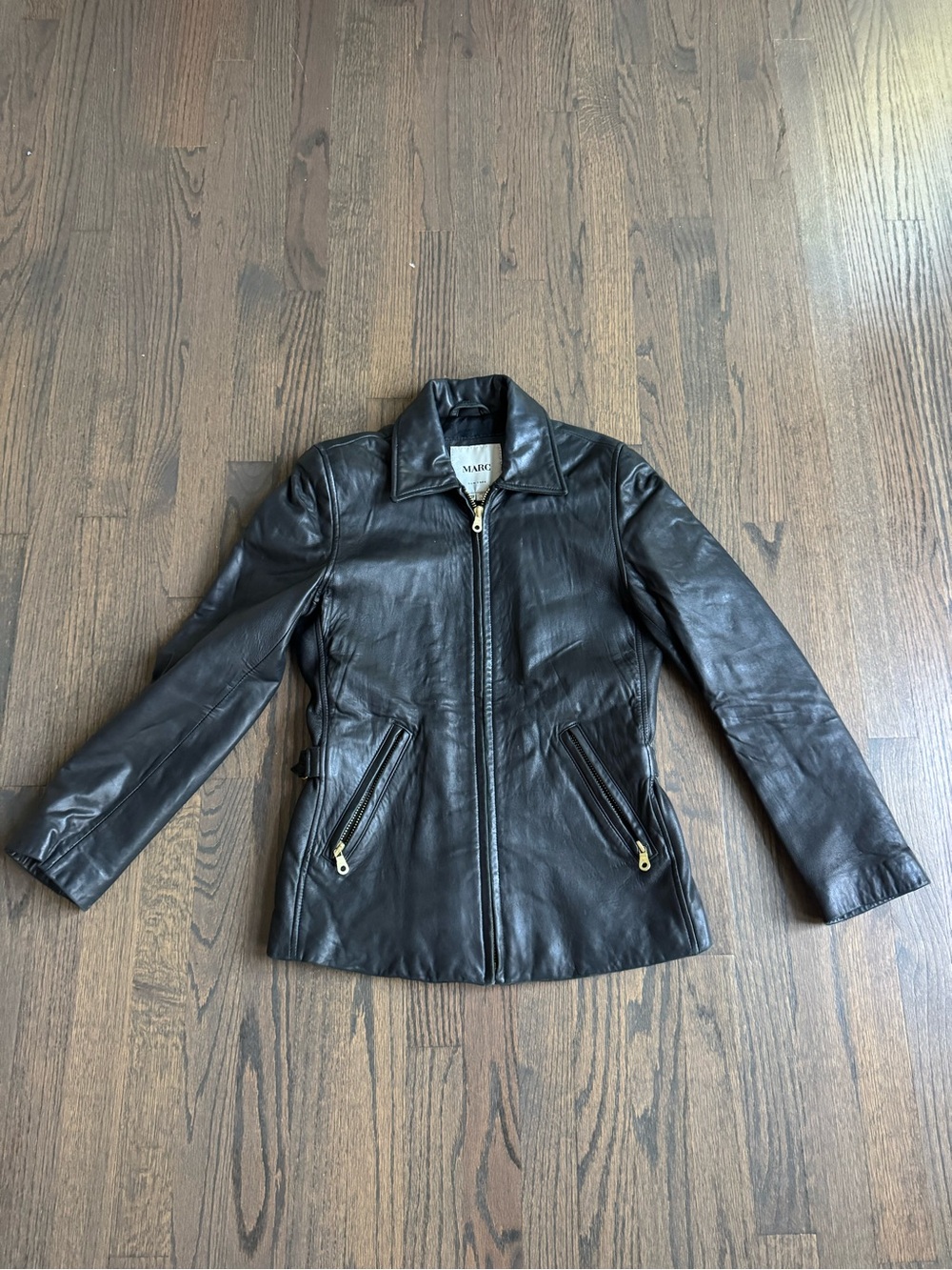 Marc New York Black Leather Zip-Front Jacket